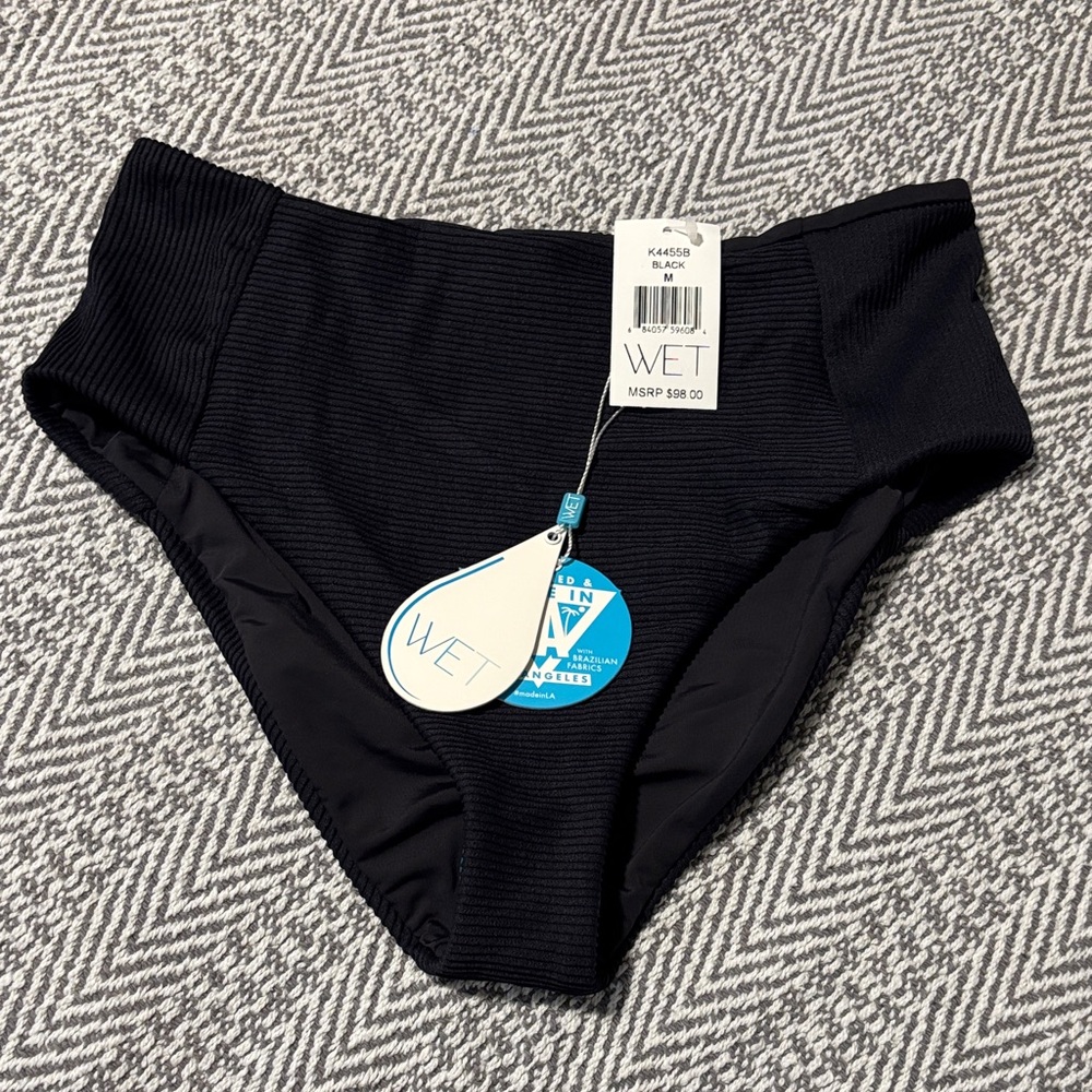 Black Ribbed High-Waisted Bikini Bottom